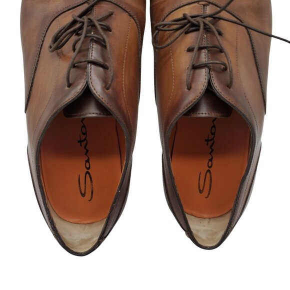 SANTONI Mens 'Salem' Brown Burnished Leather Cap Toe Oxfords Sz 11 D Italy $730 - Picture 10 of 14